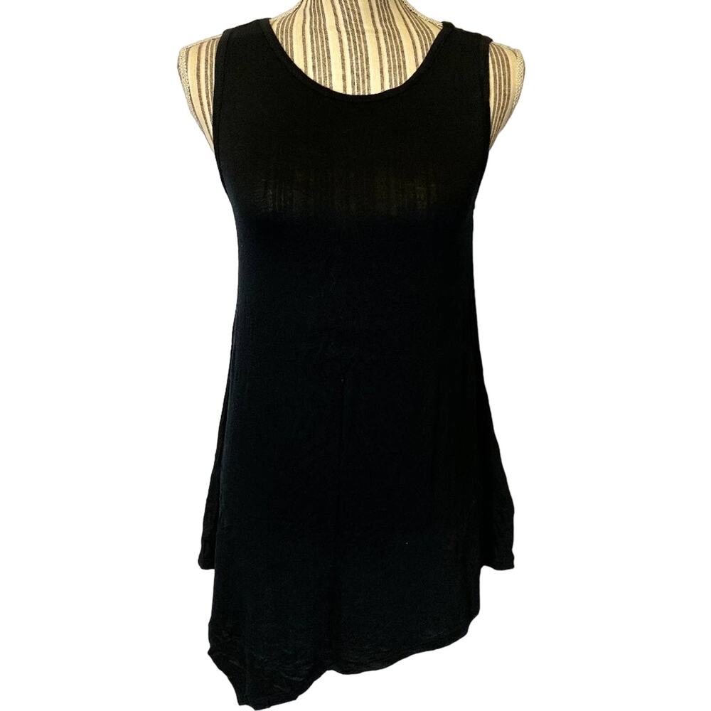 Luxe Black Asymmetrical Hem Sleeveless Long Tunic Tank Top Women Sz S